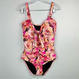 Simply Fit NWT Tie Front One Piece Swimsuit Parrots Floral Palm Size 2X